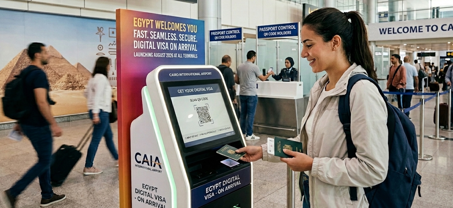 نظام التأشيرة الرقمية عند الوصول في مطار القاهرة