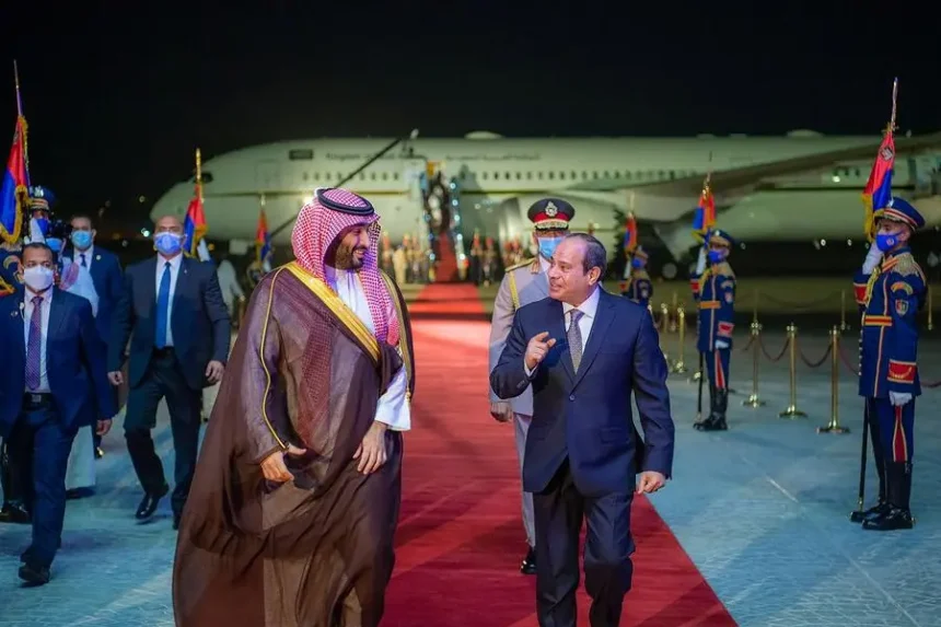 الرئيس عبد الفتاح السيسي وولي العهد السعودي محمد بن سلمان خلال زيارة إلى القاهرة